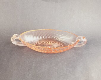 Pink US Glass US Swirl two handled nappy bowl, EAPG