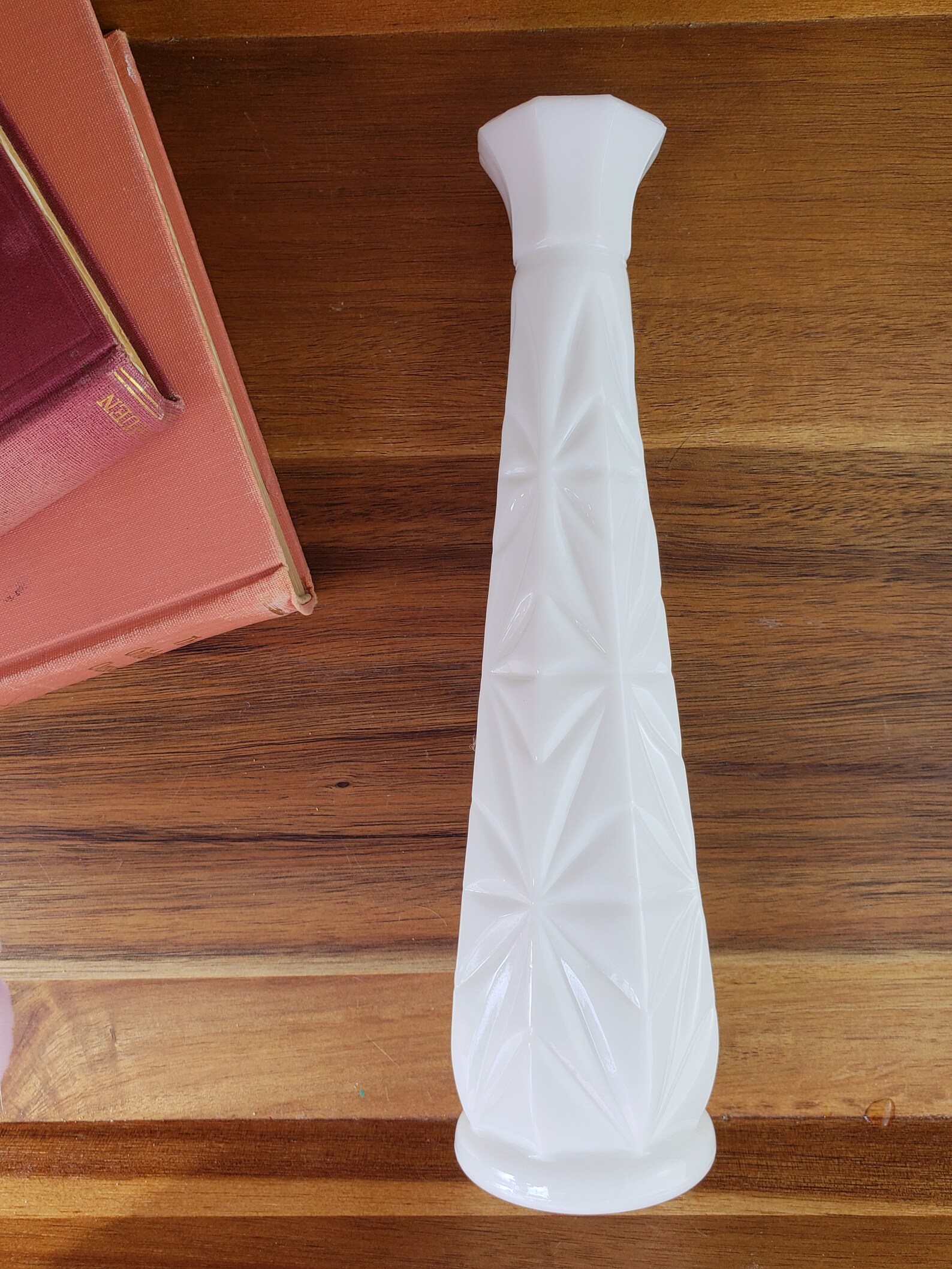 Lovely Tall Milk Glass Vase With Starburst Pattern Milkglass Etsy