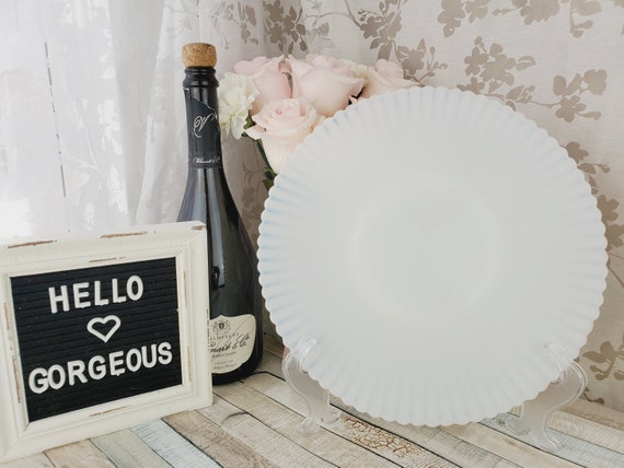 MacBeth Evans Monax glass Petalware serving tray, transluscent milk glass, delicate milkglass platter