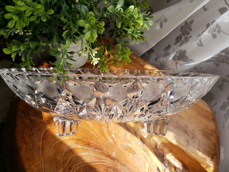 Oblong Cut Glass Footed Bowl Serving Bowl Footed Bowl Etsy