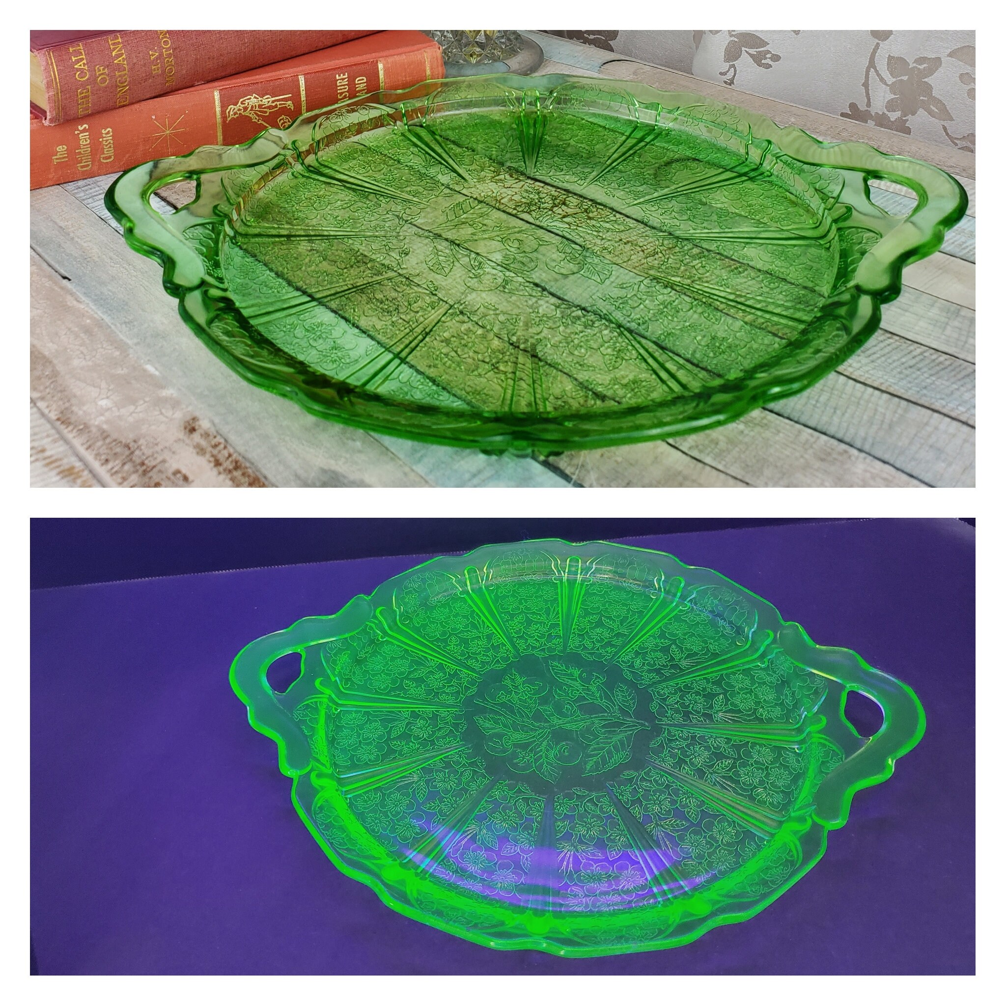 Gorgeous Green Cherry Blossom Pattern Depression Glass | Etsy