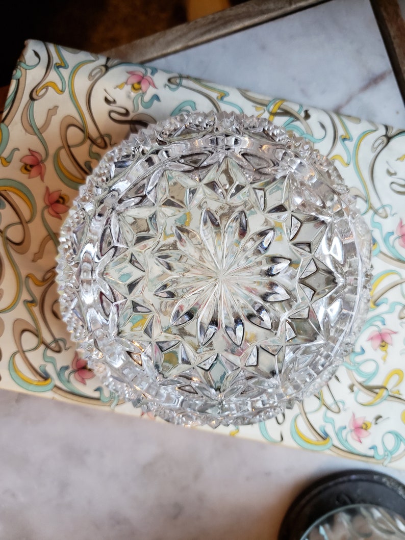 vanity cut glass server candy dish dish office accessory nut dish Crystal bowl with silver rim bath