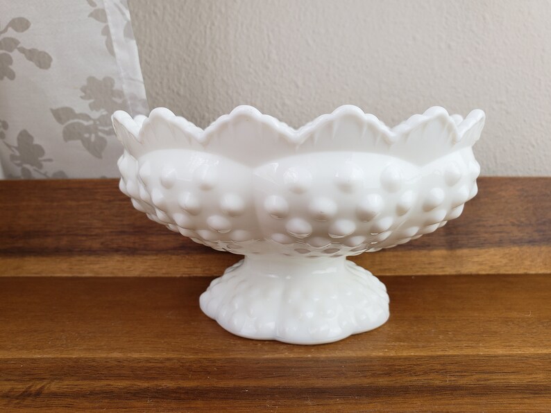 FENTON Hobnail White Milk Glass Footed or PEDESTAL CANDLE HOLDER or
