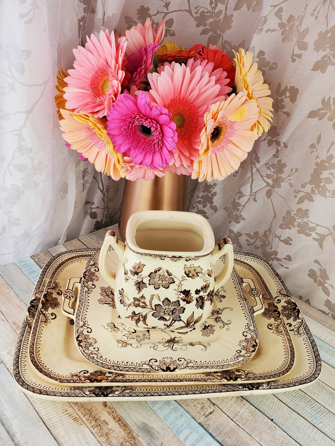 4 PIECES! 1866-1872 J.F. Wileman Chinese Plant Brown Transferware ...