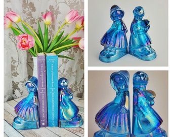 Wheaton Glass Boy and Girl carnival glass bookends