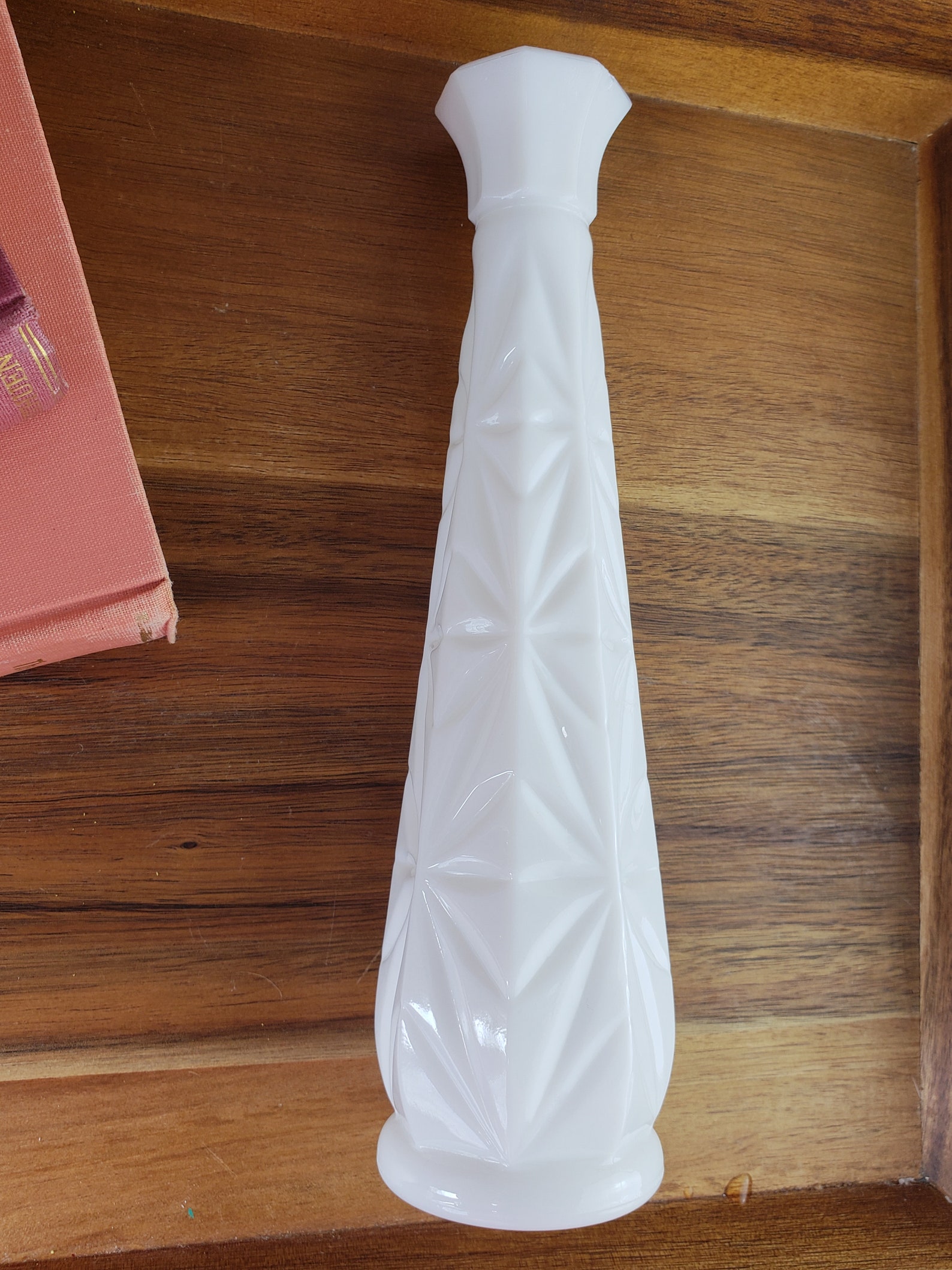 Lovely Tall Milk Glass Vase With Starburst Pattern Milkglass Etsy