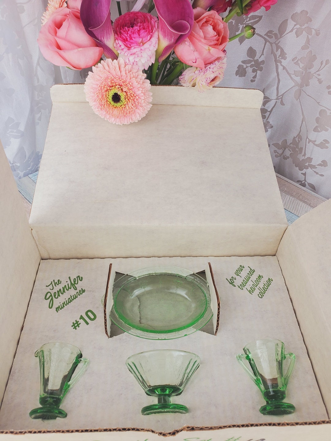 Mosser Glass Miniature Jennifer Set#10 Four Piece Set, Oval Bowl