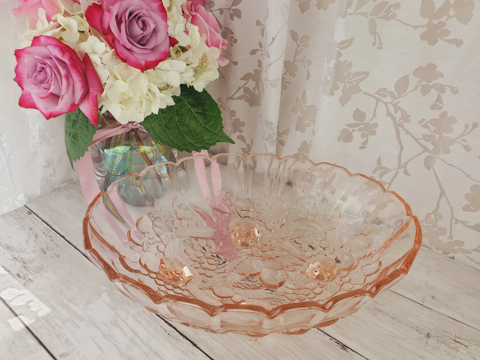 Heavy Indiana Glass pink glass fruit bowl thick oval pink Etsy