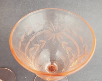 Set of 3! Three Etched Pink Depression Glass Sherry Glasses