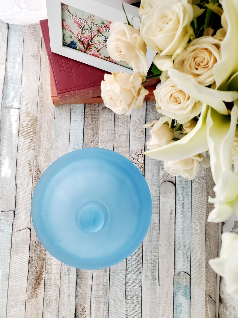 HEAVY Frosted Sea Glass Blue Glass Jar Dome Lid Paneled Etsy