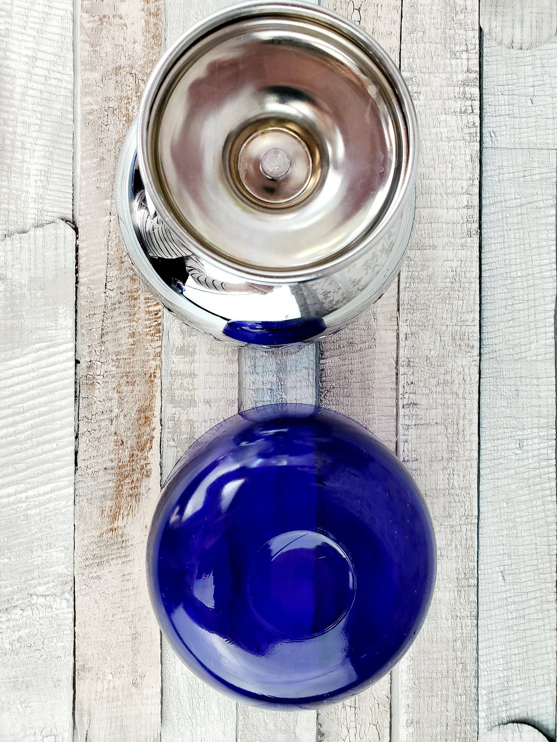 Cobalt blue glass bowl in silver pedestal holder serving etsy