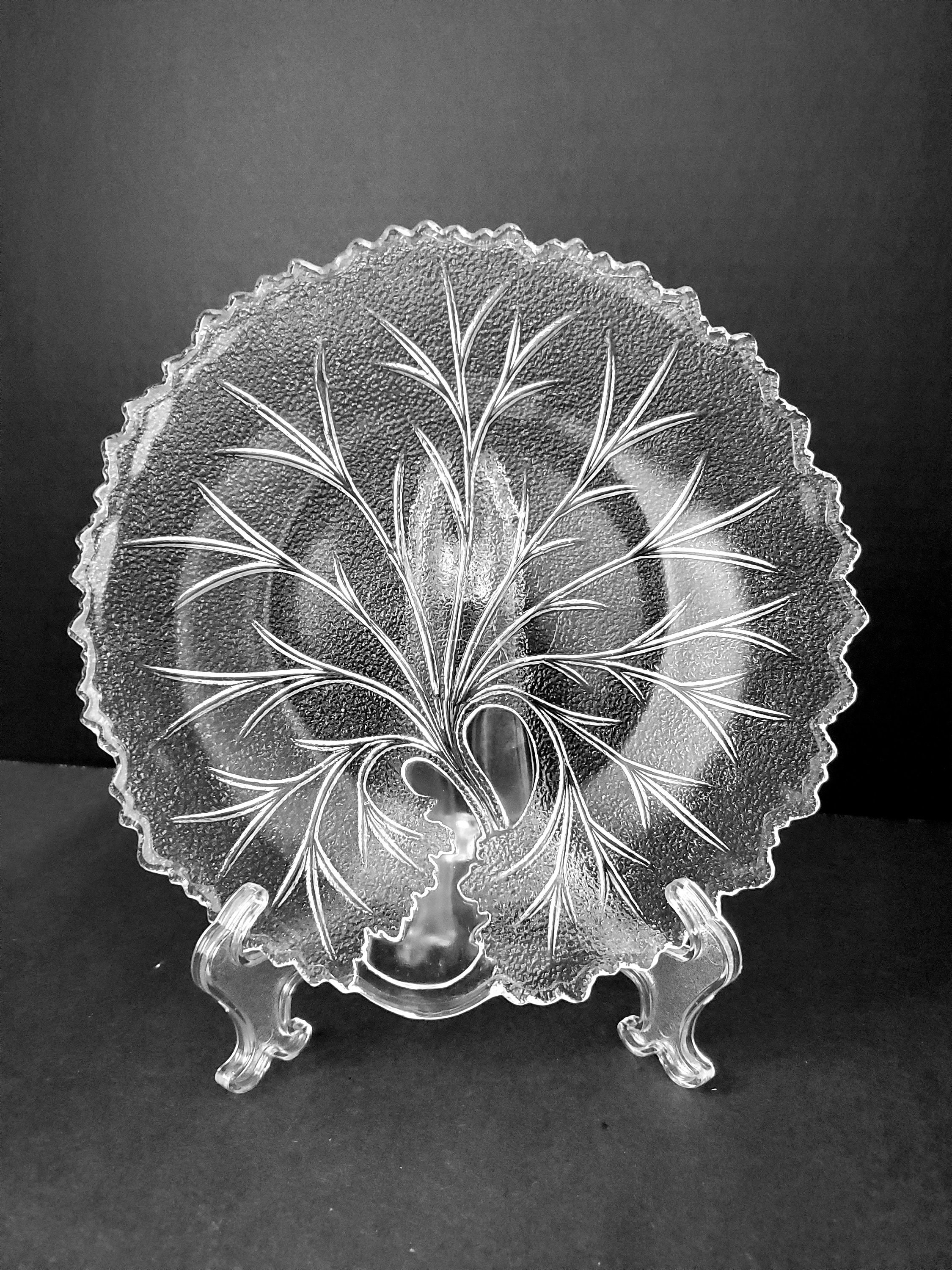 SET of 8! Eight Pebble Leaf Pattern Plates, Indiana Glass Twiggy