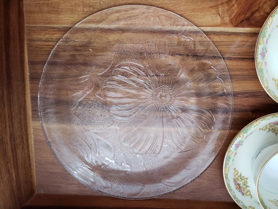 Floral Pattern Glass Plate Clear Glass Plate Decorative Etsy