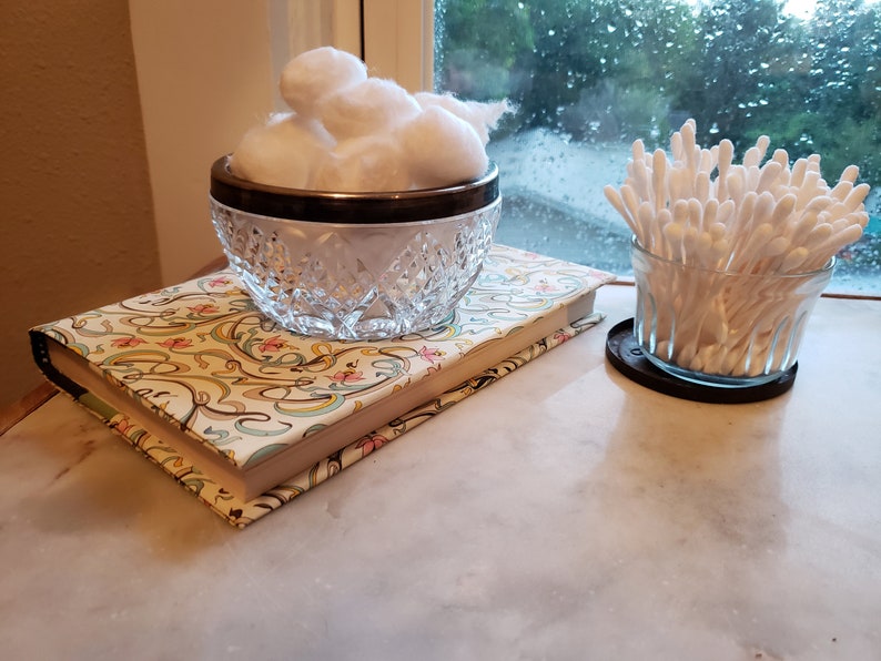 vanity cut glass server candy dish dish office accessory nut dish Crystal bowl with silver rim bath