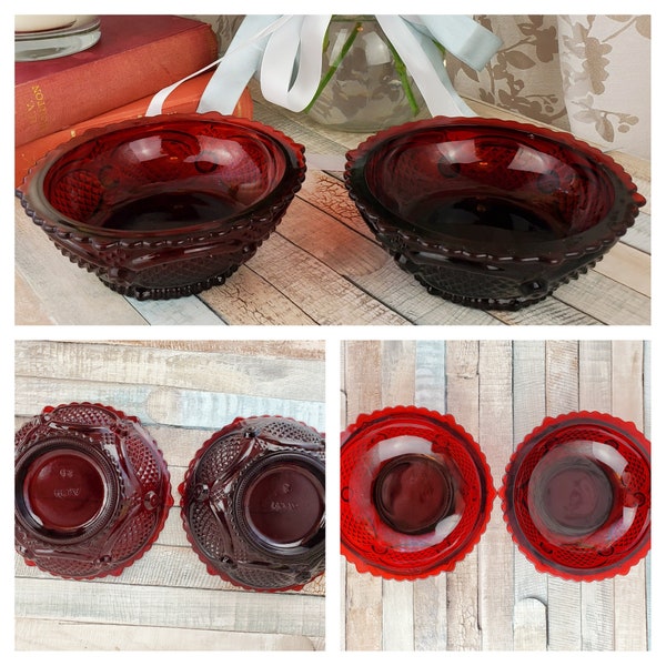 PAIR! Two Royal ruby red Avon 1876 Cape Cod bowls, cereal bowl, soup bowl