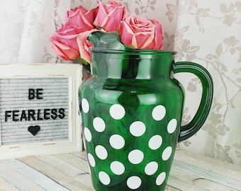 Anchor Hocking Green Polka Dot Pitcher