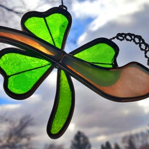 Stained glass shamrock and pipe window decoration, St. Patrick's Day gift