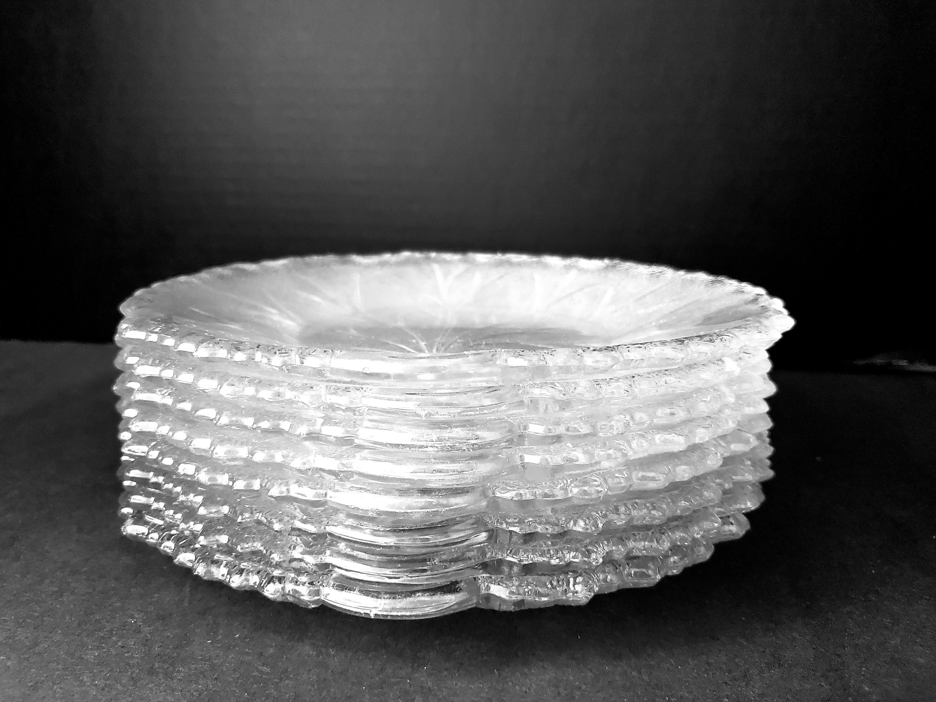 SET of 8! Eight Pebble Leaf Pattern Plates, Indiana Glass Twiggy