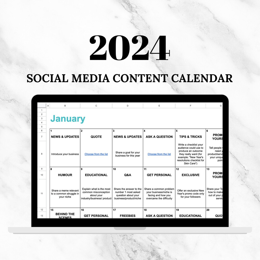 2024 Social Media Content Calendar, Content Ideas, Content Prompts, Social  Media Marketing, Social Media Manager, Instagram, Facebook - Etsy