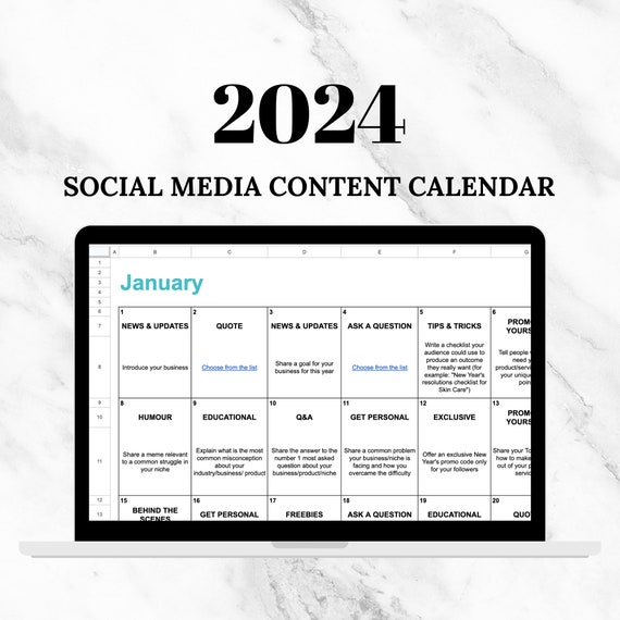 2024 Social Media Content Calendar, Content Ideas, Content Prompts, Social  Media Marketing, Social Media Manager, Instagram, Facebook - Etsy