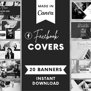 20 Facebook Cover Foto Designs - Social Media Templates - Made in Canva - Branding - Schwarz und Weiß - Business