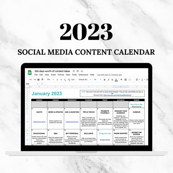 2023 Social Media Content Calendar Content Ideas Content - Etsy