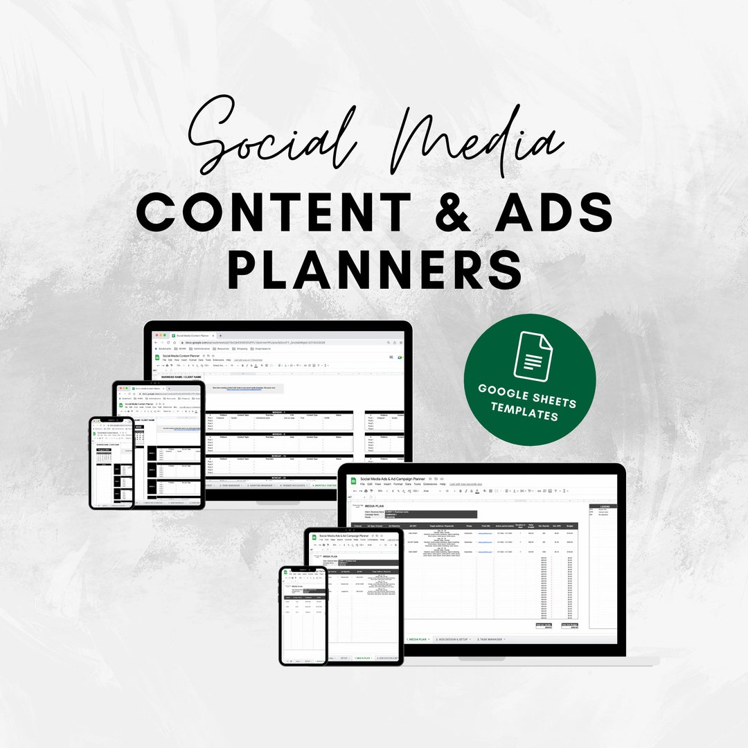 Social Media Marketing Planners - Content Calendar - Ads and Ad ...