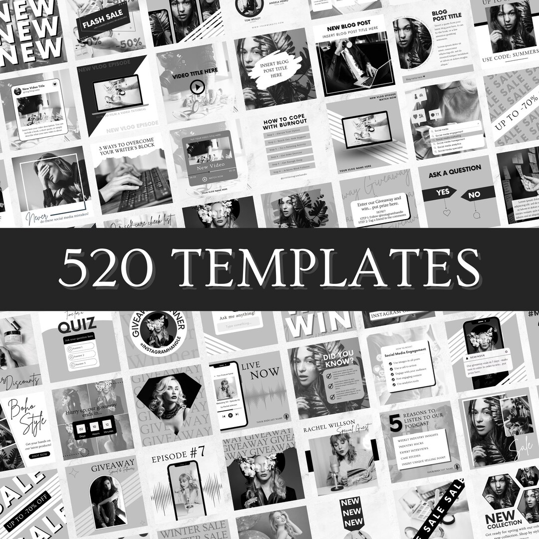 Canva Social Media Templates – Black & White Posts, Stories, Highlights ...