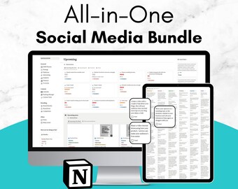 All-in-One Social Media Planner, Content Ideas, Notion Template