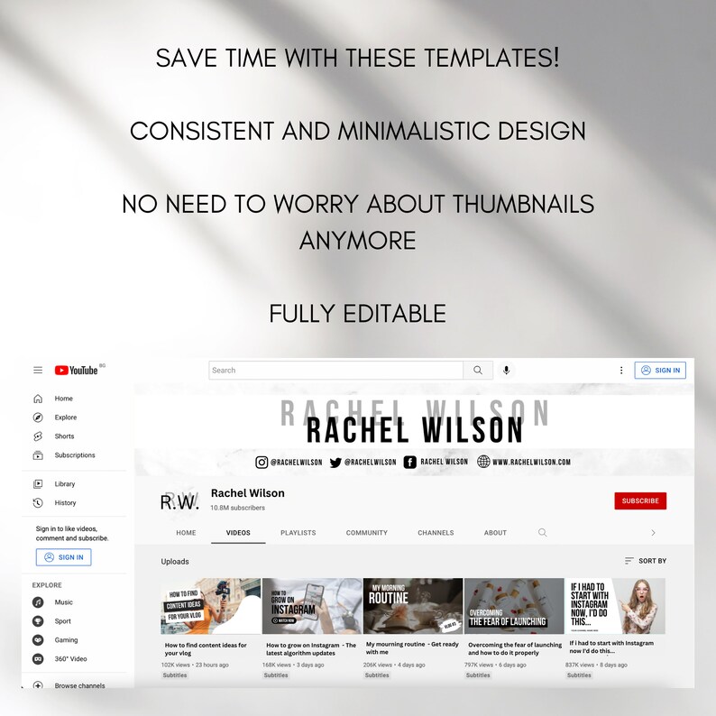 YouTube Channel Art Branding Kit - YouTube Marketing - Intro, Endscreen, Thumbnails, Banners - Canva Templates
