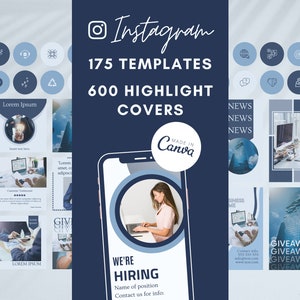 780 INSTAGRAM MEGA BUNDLE - Engaging Story and Post Canva templates - Highlight Covers - Blue - Business, aesthetic, blogger, products