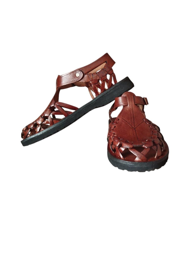 Stylish Women Gladiator Sandals, Fisherman Sandals Natural Brown Leather Barefoot Sandal handmade with buckles, Genuine Leather Summer Shoes image 5