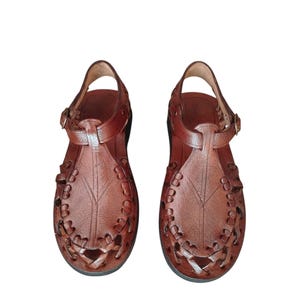 Stylish Women Gladiator Sandals, Fisherman Sandals Natural Brown Leather Barefoot Sandal handmade with buckles, Genuine Leather Summer Shoes image 4