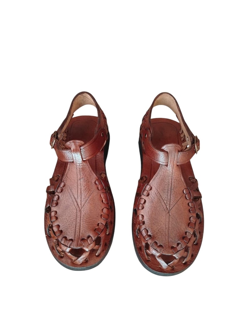 Stylish Women Gladiator Sandals, Fisherman Sandals Natural Brown Leather Barefoot Sandal handmade with buckles, Genuine Leather Summer Shoes image 4
