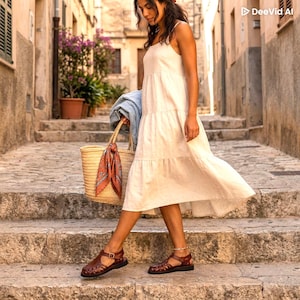 Stylish Women Gladiator Sandals, Fisherman Sandals Natural Brown Leather Barefoot Sandal handmade with buckles, Genuine Leather Summer Shoes image 2