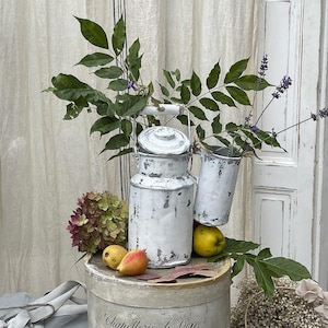 Vintage duo milk jug with measuring cup shabby white***