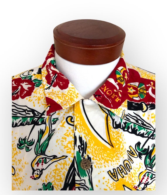 Vintage 1950's Alfred Shaheen AAONMS Shriners Aloha Shirt Made in