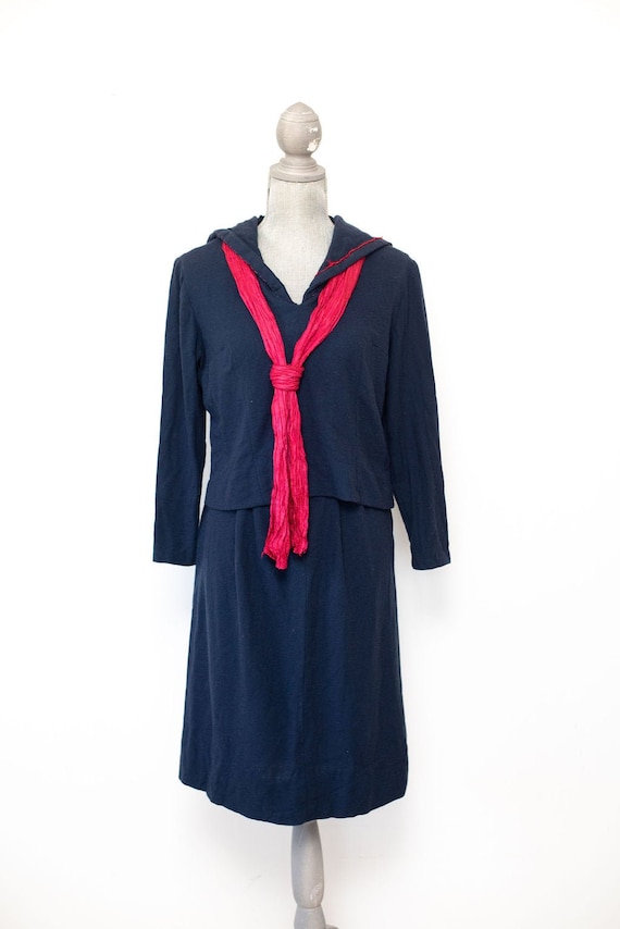 Vintage 1930's 1940's Wool Sailor Suit Skirt Set