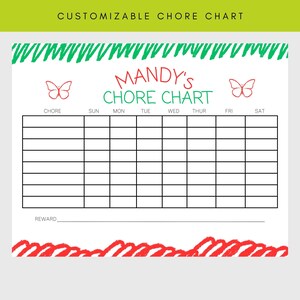 Customizable Kids Chore Chart Printable (digital Download) - Etsy