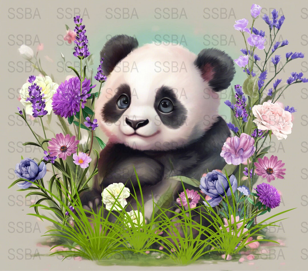 Panda With Florals Digital Png 20 Oz Skinny Tumbler Sublimation Design ...