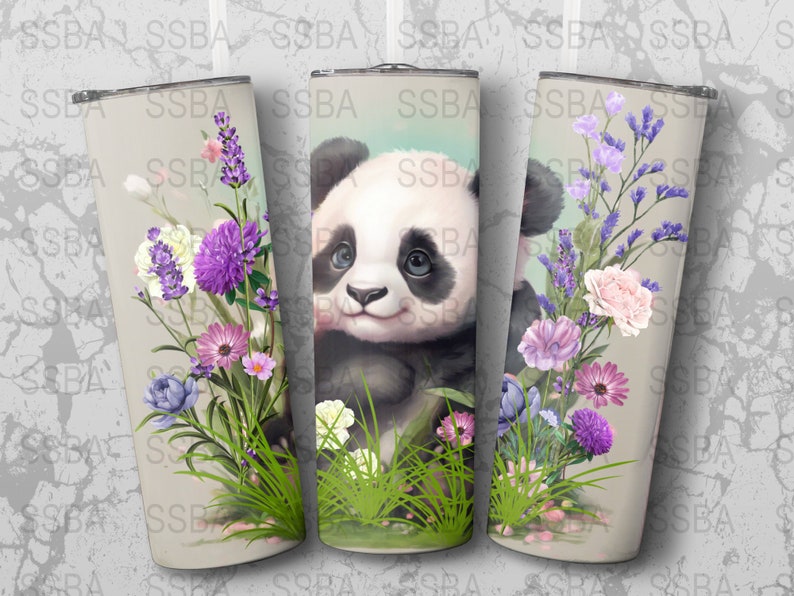 Panda With Florals Digital Png 20 Oz Skinny Tumbler Sublimation Design ...
