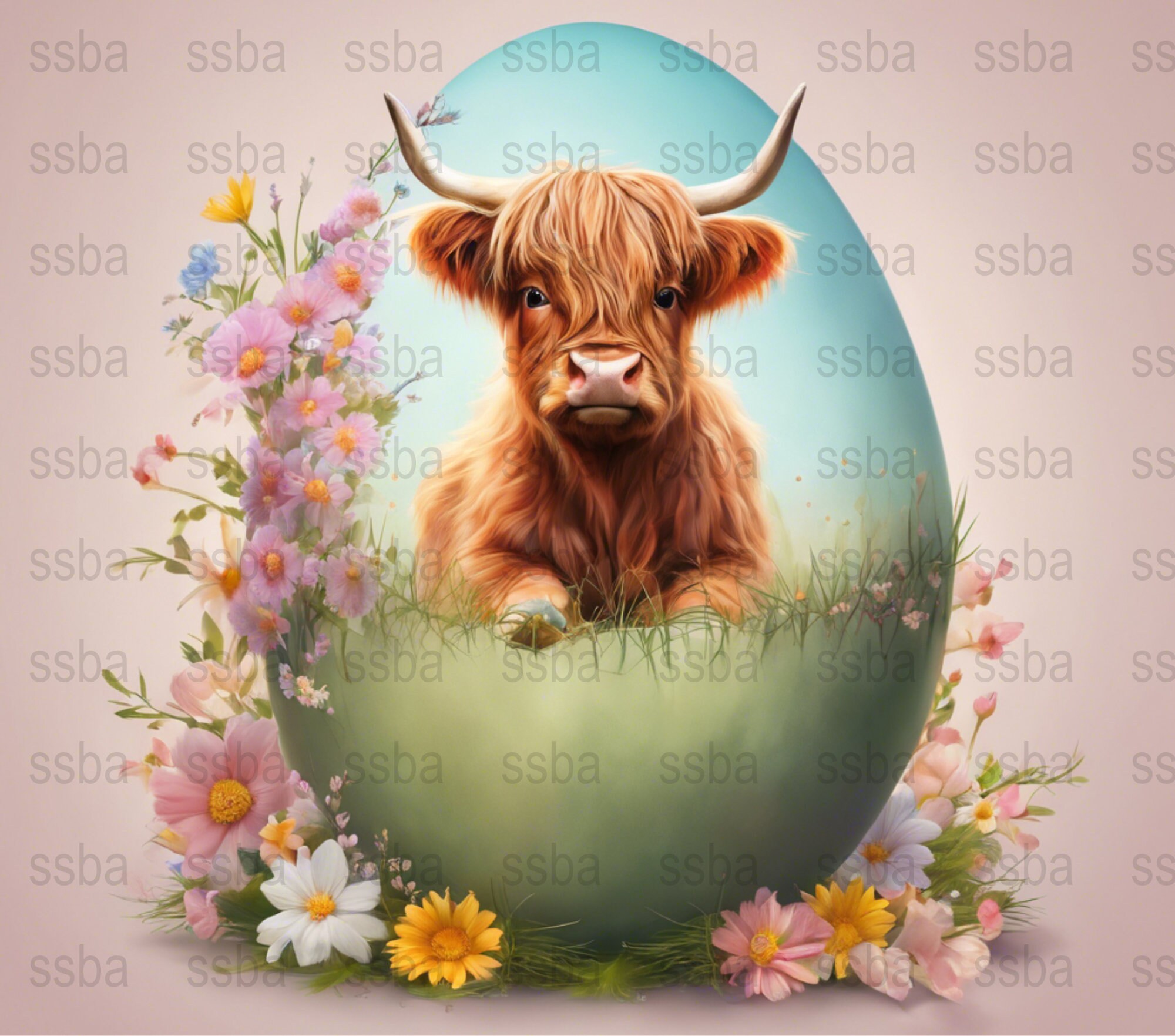 Cute Highland Cow with Flower Wall Art Graphic by MICON DESIGNS