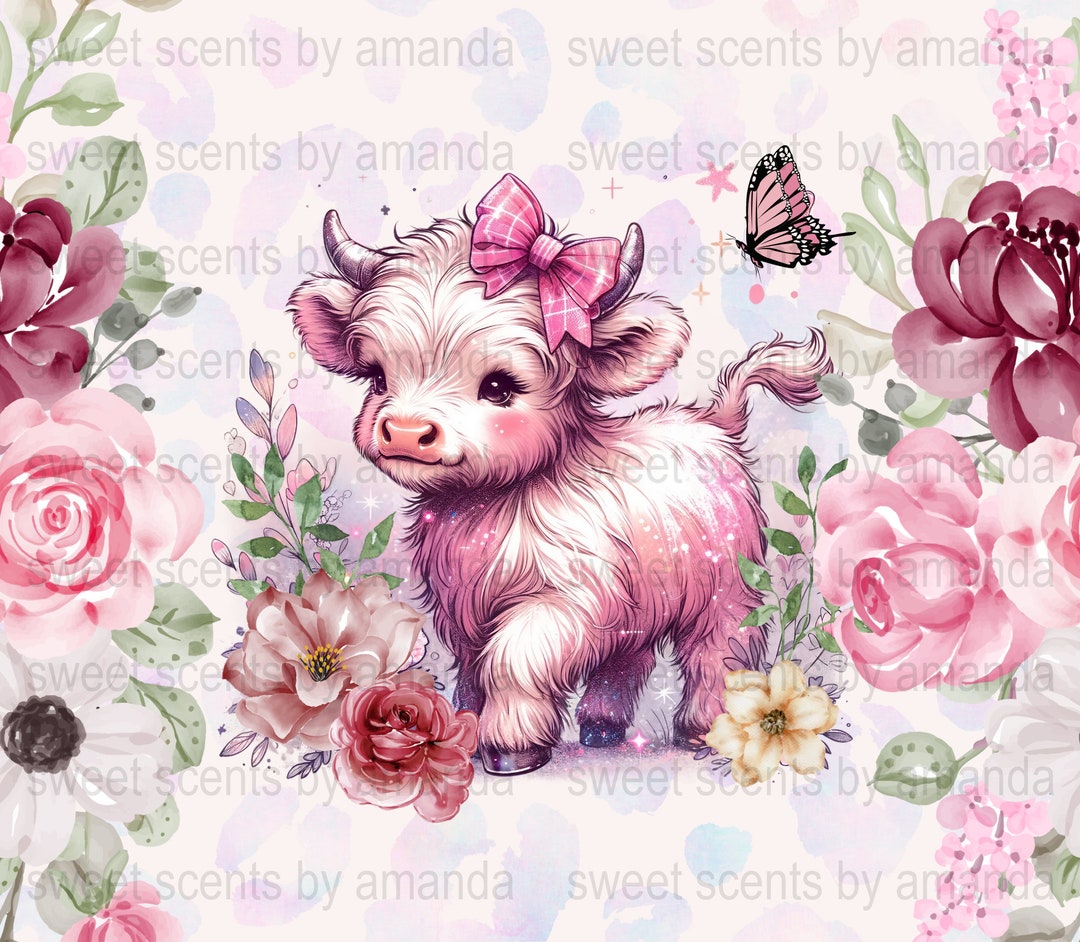 Pink Highland Cow Seamless Digital Png 20 Oz Skinny Tumbler Sublimation ...
