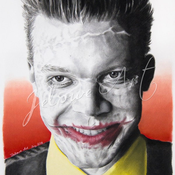 Jerome Valeska Cameron Monaghan Gotham FanArt handdrawn portrait Print by Jelowe Art