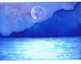 Moon watercolor acrylic painting painting art painting mixed media painting landscape