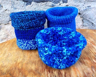 3 Utensilos set crocheted crochet baskets basket basket gift blue