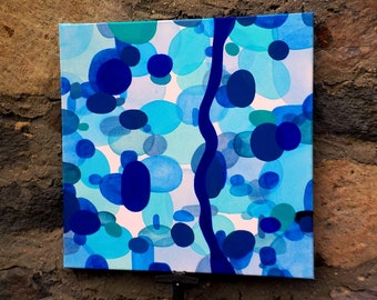 Blue Bubbles Abstract acrylic painting unique piece 50x50x2cm hand-painted