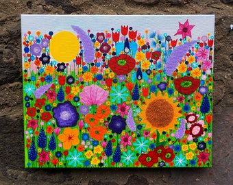 Gemälde Bild Leinwand Blumen Blüten Acrylmalerei Original Einzelstück Wandschmuck