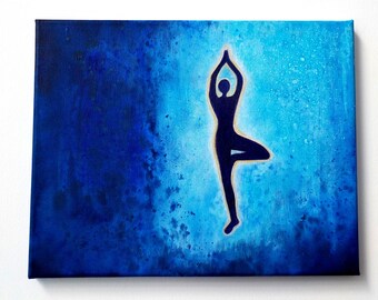 Yoga Spirit Acrylique peinture peinture originale bleu bleu