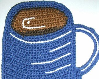 Topflappen "Kaffeepause", großer blauer Topflappen Kaffeetasse